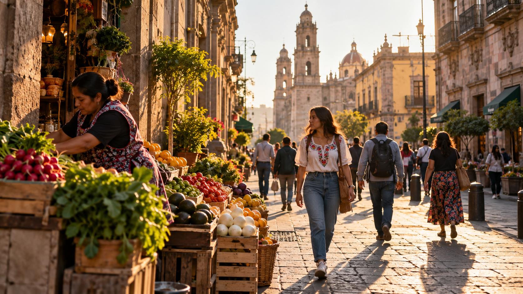 Vida cotidiana en una calle urbana de México